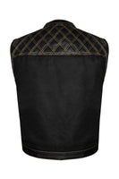 Mens Black Vest Diamond Design Gold Thread Denim by Jimmy Lee Leathers Jimmy Lee Leathers Club Vest