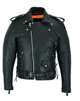 Mens Classic Style Motorcycle Jacket Side Laces Premium Cowhide Leather by Jimmy Lee Jimmy Lee Leathers Club Vest