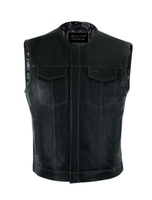 Mens Motorcycle Club Vest Black Paisley Liner, Front Zipper White Stitching by Jimmy Lee Jimmy Lee Leathers Club Vest