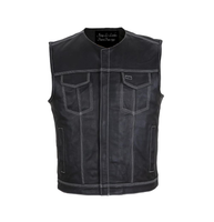 Mens Premium Leather Motorcycle Club Vest Double White Thread No Collar by Jimmy Lee Jimmy Lee Leathers Club Vest