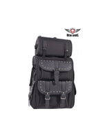 Premium Large Motorcycle Sissy bar Tour Bag with Studs and dual side door access Jimmy Lee Leathers Club Vest