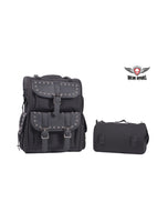 Premium Large Motorcycle Sissy bar Tour Bag with Studs and dual side door access Jimmy Lee Leathers Club Vest