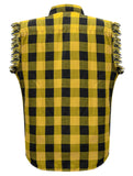 Men's Sleeveless Flannel Shirt Black & Yellow Sleek Design Cotton Shirt Frayed Sleeves