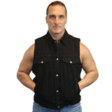 SNAP ZIPPER FRONT DENIM COLLARED VEST BLACK Jimmy Lee Leathers Club Vest