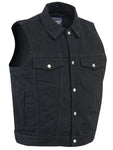 SNAP ZIPPER FRONT DENIM COLLARED VEST BLACK Jimmy Lee Leathers Club Vest