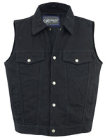 SNAP ZIPPER FRONT DENIM COLLARED VEST BLACK Jimmy Lee Leathers Club Vest