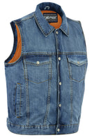 SNAP ZIPPER FRONT DENIM COLLARED VEST BLUE Jimmy Lee Leathers Club Vest