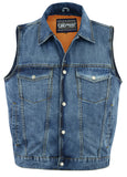 SNAP ZIPPER FRONT DENIM COLLARED VEST BLUE Jimmy Lee Leathers Club Vest