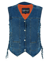 WOMEN'S 6 POCKET DENIM UTILITY VEST - BLUE Jimmy Lee Leathers Club Vest