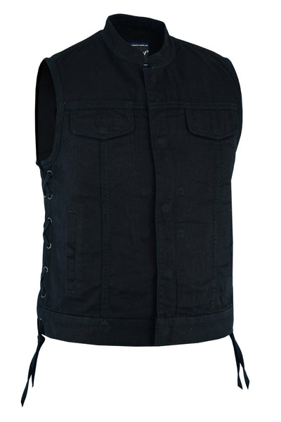 WOMEN'S ADVANCE SIDE LACES BLACK CLUB DENIM VEST Jimmy Lee Leathers Club Vest