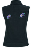 WOMEN'S BLACK DENIM SNAP FRONT VEST WITH PURPLE DAISY Jimmy Lee Leathers Club Vest