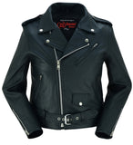 WOMEN'S CLASSIC PLAIN SIDE FITTED M/C STYLE JACKET Jimmy Lee Leathers Club Vest