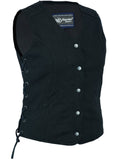 WOMEN’S DENIM LONGER BODY ¾ VEST – SIDE LACES vest Jimmy Lee Leathers Club Vest