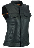 WOMEN’S PREMIUM SINGLE BACK PANEL CONCEALMENT CLUB STYLE VEST Jimmy Lee Leathers Club Vest