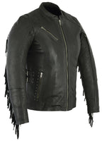 WOMEN'S STYLISH LEATHER MOTORCYCLE JACKET WITH FRINGE Jimmy Lee Leathers Club Vest