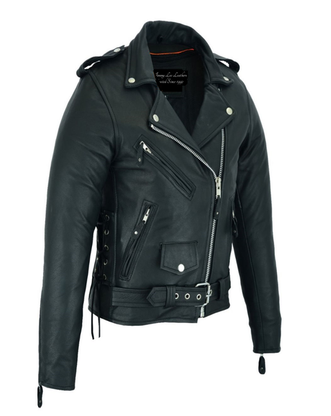 Women Classic Leather Motorcycle Jacket CCW Side Laces by Jimmy Lee Jimmy Lee Leathers Club Vest