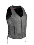 Women Grey Zipper Front Vest Side Laces, CCW Premium Cowhide by Jimmy Lee Leathers Jimmy Lee Leathers Club Vest