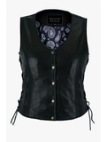 Women Motorcycle Vest Purple Paisley Lining Side Laces by Jimmy Lee Leathers Jimmy Lee Leathers Club Vest