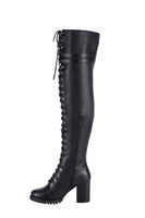 Women's Tall Knee-High Front Laced Double Buckle Motorcycle Boots