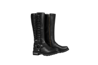 Women's Long Laced and Zipper Side Biker Boots Black