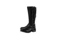 Women's Long Laced and Zipper Side Biker Boots Black