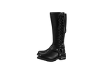 Women's Long Laced and Zipper Side Biker Boots Black