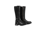 Women's Long Laced and Zipper Side Biker Boots Black