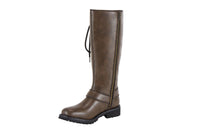 Women's Long Laced and Zipper Side Biker Boots Brown