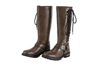 Women's Long Laced and Zipper Side Biker Boots Brown