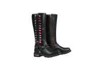 Women's Long Laced and Zipper Side Biker Boots Pink Trim