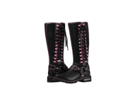 Women's Long Laced and Zipper Side Biker Boots Pink Trim