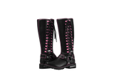 Women's Long Laced and Zipper Side Biker Boots Pink Trim