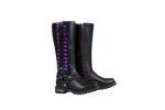 Women's Long Laced and Zipper Side Biker Boots Purple Trim