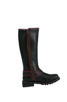 Women's Long Laced and Zipper Side Biker Boots Red Trim