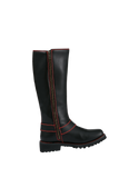 Women's Long Laced and Zipper Side Biker Boots Red Trim