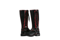 Women's Long Laced and Zipper Side Biker Boots Red Trim