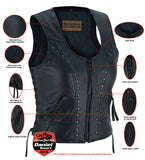 WOMEN'S LIGHTWEIGHT MOTORCYCLE VEST WITH RIVETS DETAILING