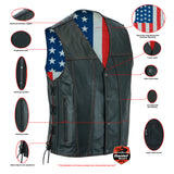 HONOR RIDE WESTERN CUT MOTORCYCLE CCW VEST WITH AMERICAN FLAG LINER