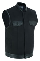 CANVAS SINGLE BACK PANEL CONCEALMENT MOTORCYCLE VEST W/LEATHER TRIM