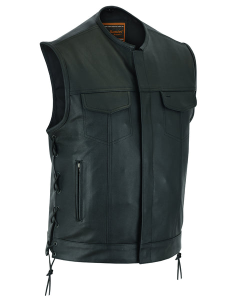 HIDDEN 10" GUN METAL ZIPPER LEATHER SIDE LACE MOTORCYCLE VEST