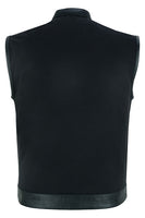 CANVAS SINGLE BACK PANEL CONCEALMENT MOTORCYCLE VEST W/LEATHER TRIM