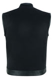 CANVAS SINGLE BACK PANEL CONCEALMENT MOTORCYCLE VEST W/LEATHER TRIM