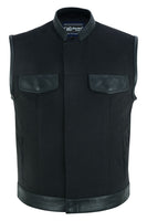 CANVAS SINGLE BACK PANEL CONCEALMENT MOTORCYCLE VEST W/LEATHER TRIM