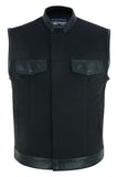 CANVAS SINGLE BACK PANEL CONCEALMENT MOTORCYCLE VEST W/LEATHER TRIM