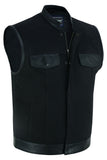 CANVAS SINGLE BACK PANEL CONCEALMENT MOTORCYCLE VEST W/LEATHER TRIM