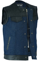 MEN’S LEATHER/DENIM COMBO VEST BLACK OVER BROKEN BLUE