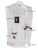 MEN’S LEATHER/DENIM COMBO MOTORCYCLE VEST WHITE STITCHING